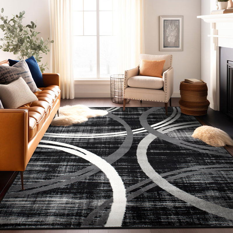 Arnaldur Geometric Area Rug, Rectangle 8'8" x 12', Black