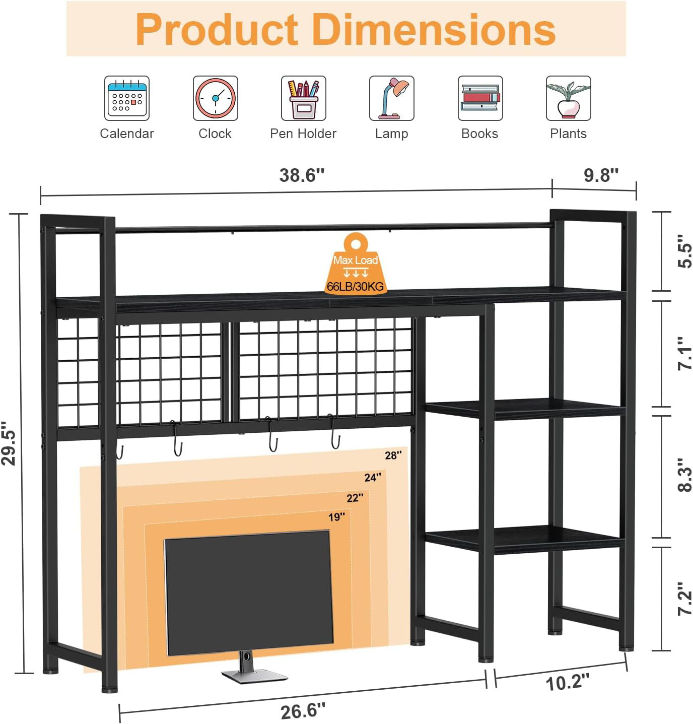 Multiple Desktop Display Racks 17 Stories Desktop Organizer Shelf, Desk Hutch For Computer Monitor, 4 ...