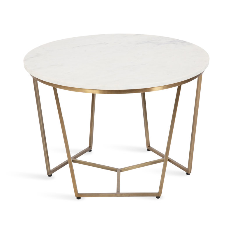 Solid Wood Top Single Coffee Table, White/Gold