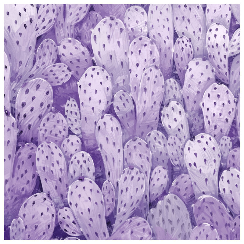 Toile tendue mauve à motif de cactus, 12 x 12 pouces