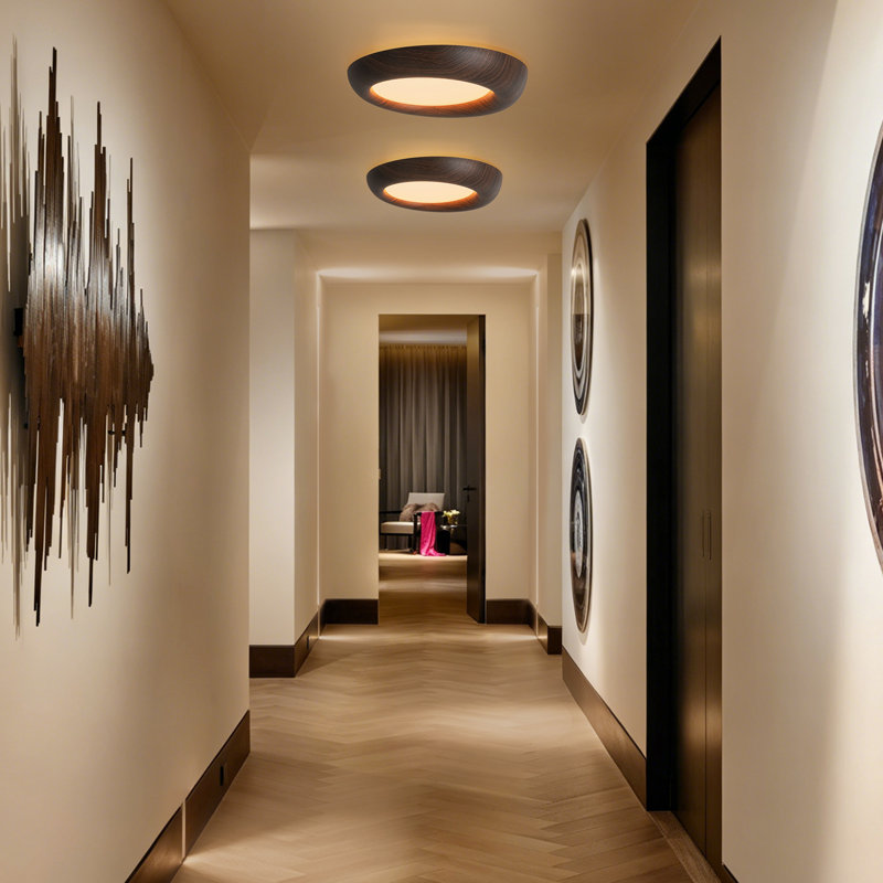 Dimmable LED Flush Mount Ceiling Light with 5CCT Selectable, Walnut