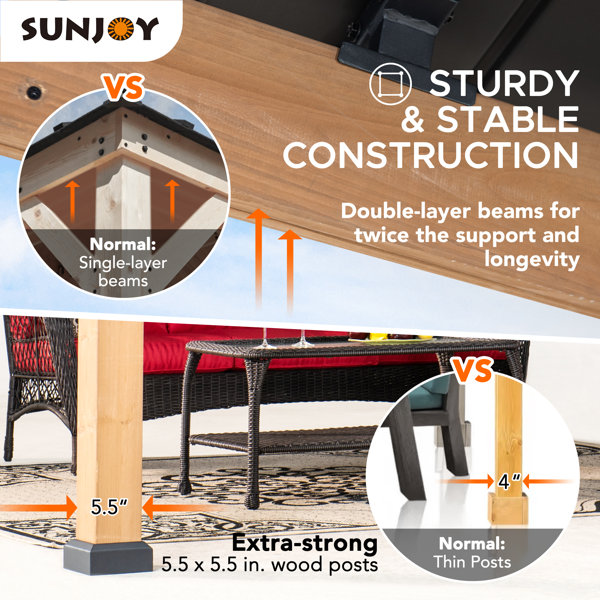 Sunjoy 13 ft. x 15 ft. Patio Cedar Framed Gazebo with Brown Steel and Polycarbonate Hip Roof Hardtop