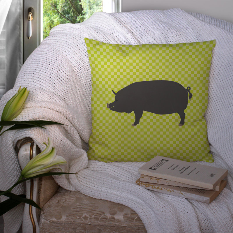 Coussin décoratif d’extérieur en tissu pour le porc à damier carré, Vert, 14 po x 14 po