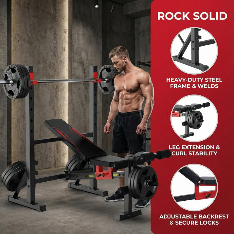 Professional 900 LBS Multi-Function Weight Bench Set - Commercial-Grade 4-In-1 Home Gym System