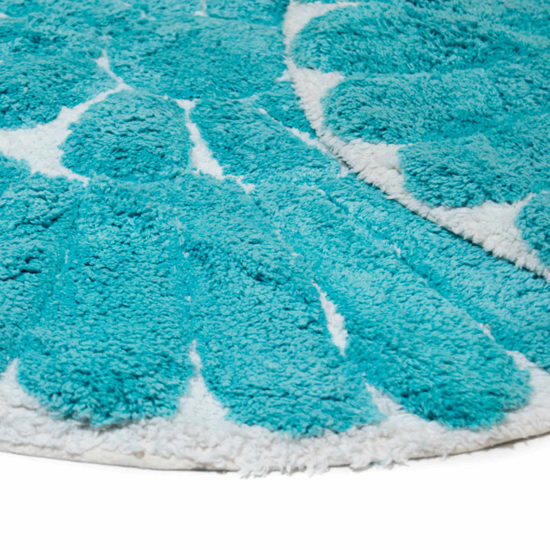 Cressona Non-Slip Bath Rug, White/Aqua
