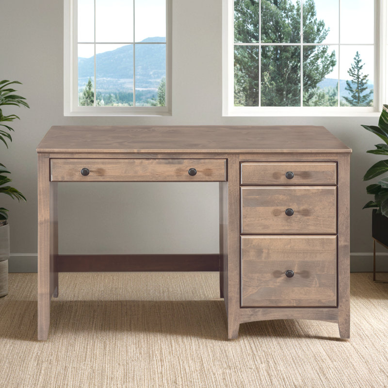 Bureau en bois massif à 4 tiroirs Malani, Cerise antique