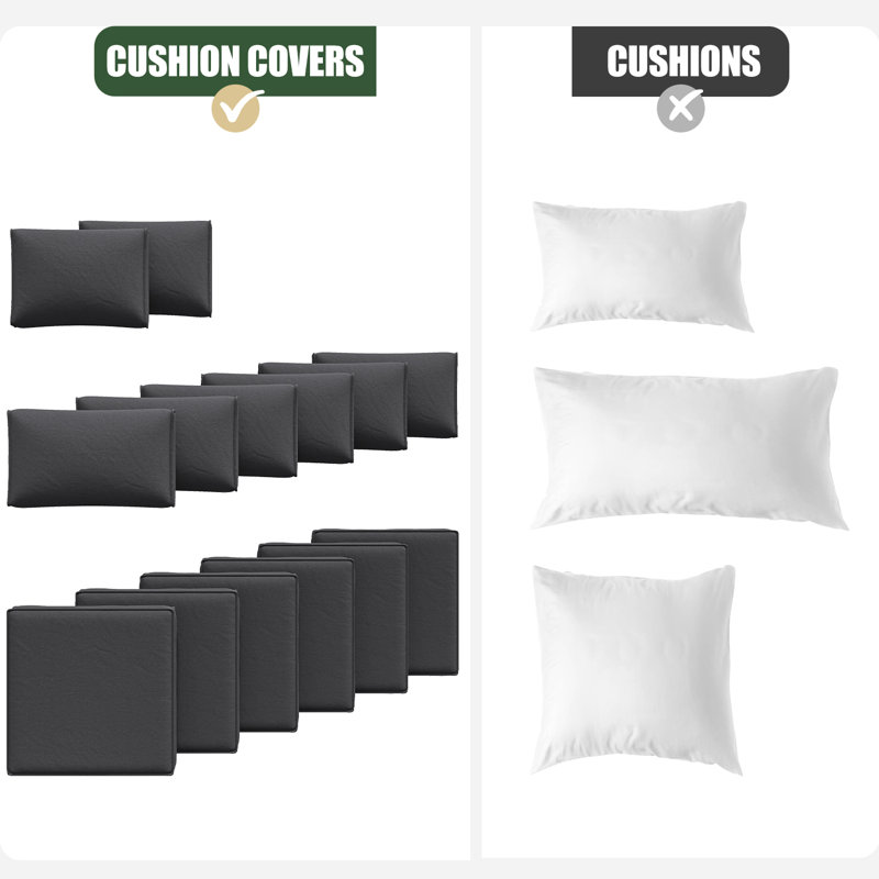 14-Pcs Outdoor Patio Cushion Cover Set  For 6-Seat Sectional Sofa, Covers Only, Gray