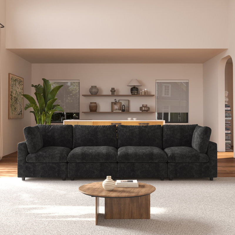 Kessi 134" Upholstered Slipcovered Sofa, Black