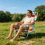 Chaise de plage réglable à 5 niveaux avec sac à dos, sac isotherme et sacs de rangement latéraux pour la plage, la piscine et la pelouse