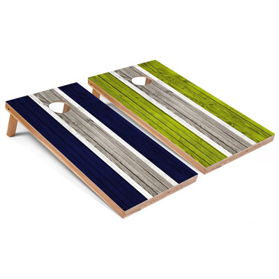 Navy and Lime Striped All-Weather Cornhole Set | Includes (2) Boards (8) Bags & Optional Accessories