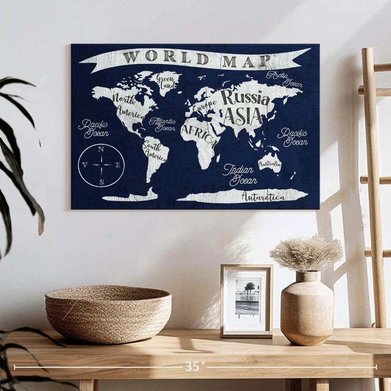 Carte du monde marine Aliaz, H 16 po x l 24 po