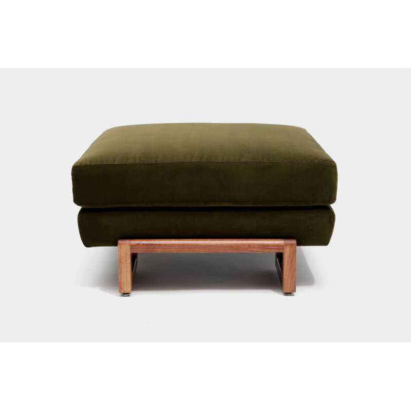 LRG Square Ottoman, Green Velvet, Walnut