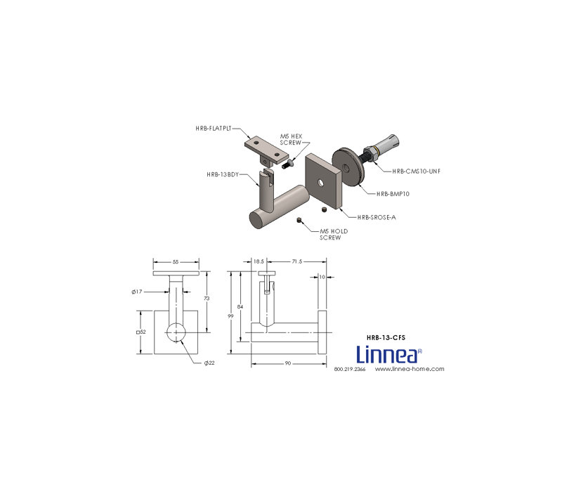 Concrete Mount Handrail Bracket with Square Rose and Flat Plate, Satin Stainless Steel