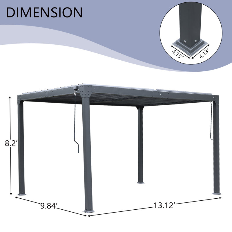 13 pi. L 10 pi. Pergola en aluminium à toit réglable