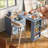 Kitchen Island on Wheels with Extended Table, LED Lights, Storage &amp; Outlets, Gray | MDF | Modern-1676663788