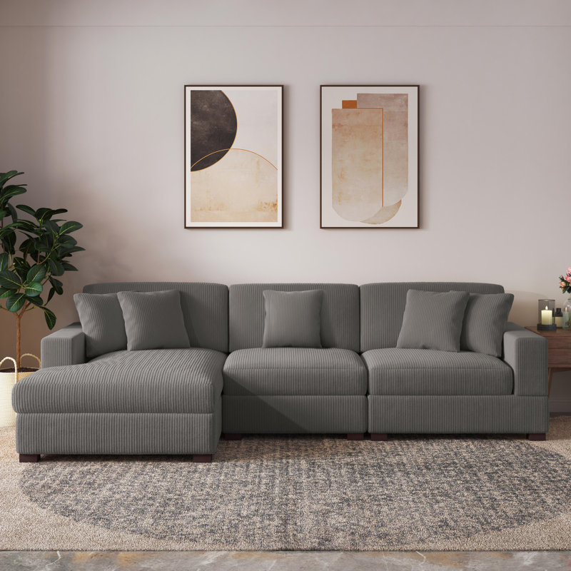 Canapé modulaire en velours côtelé 3 pièces Milbrey, Velours côtelé gris pâle, Orienté vers la gauche