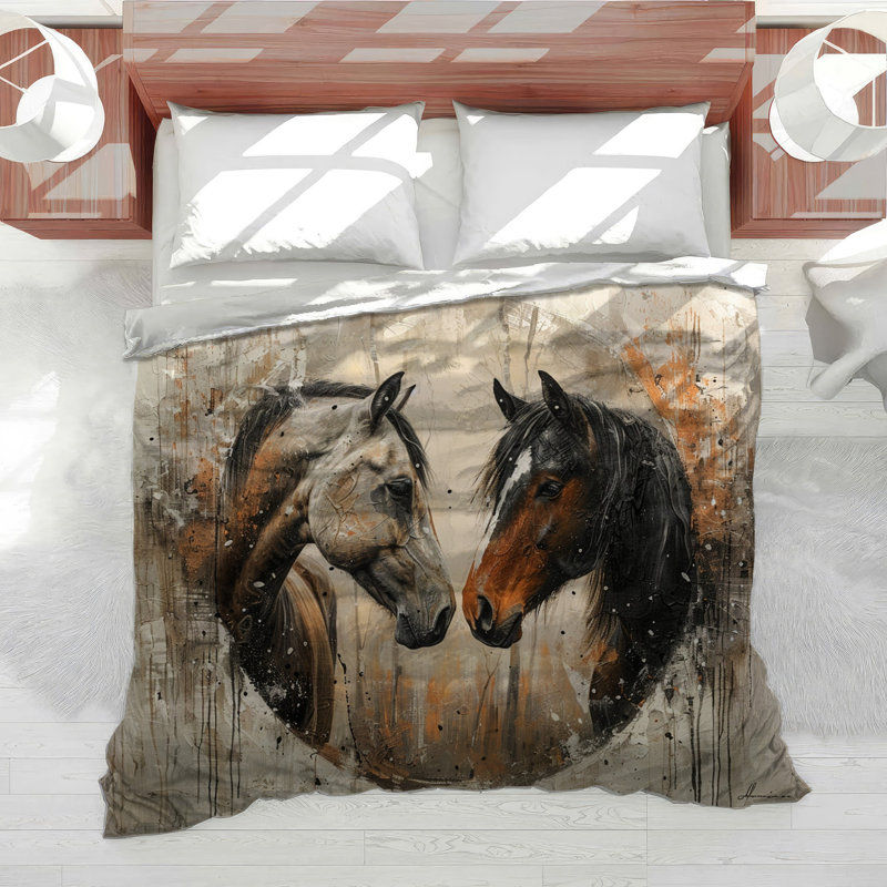Horses Painting Animal Machine Printed Duvet Cover, Twin Duvet Cover