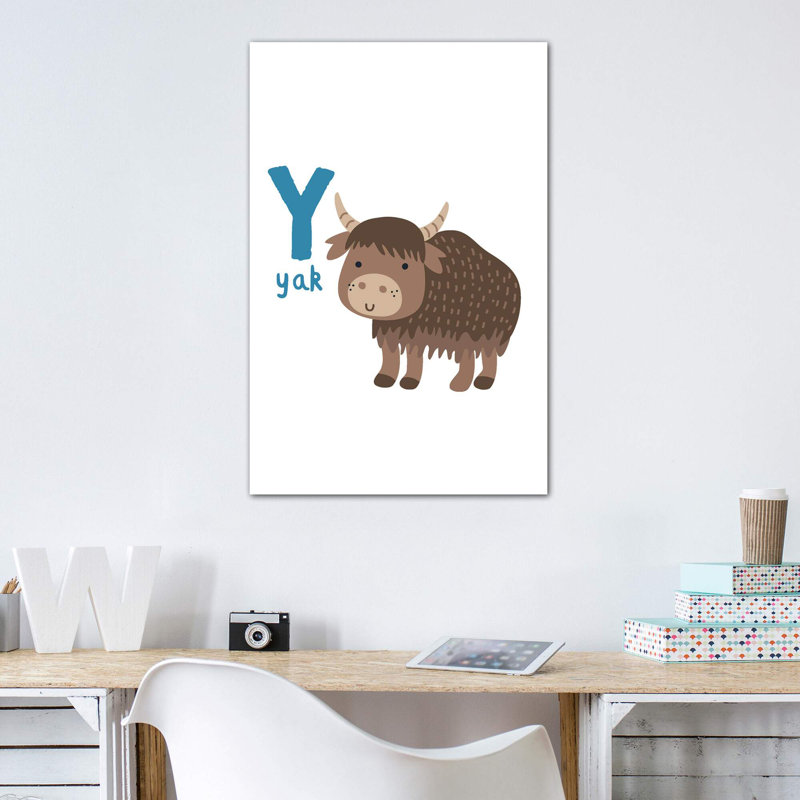 Animal Alphabet - Y - impression d'art graphique, H 12 po x l 8 po x P 0,75 po, Toile tendue, Pas de tapis