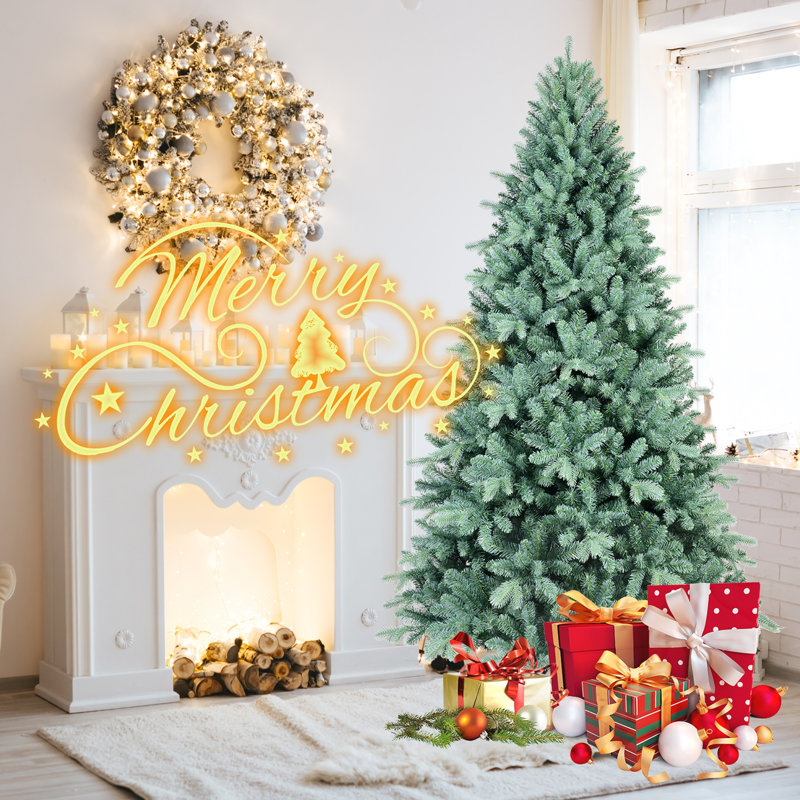 Arbre de Noël à charnière 9 pi avec base en métal, H 9 pi, Non pré-éclairé