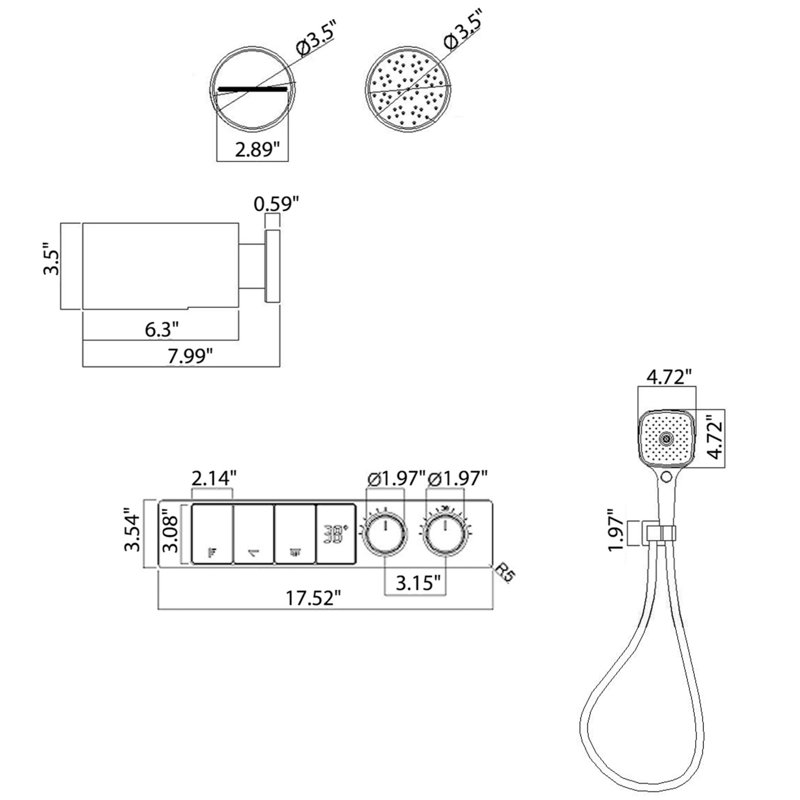 Lamh Digital Display Thermostatic Shower with 2 Adjustable Showerheads, White