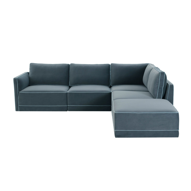 Clairah Modular Laf Sectional, Right Hand Facing, Blue Velvet