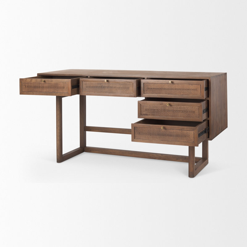 Solid Wood Writing Desk, Medium Brown