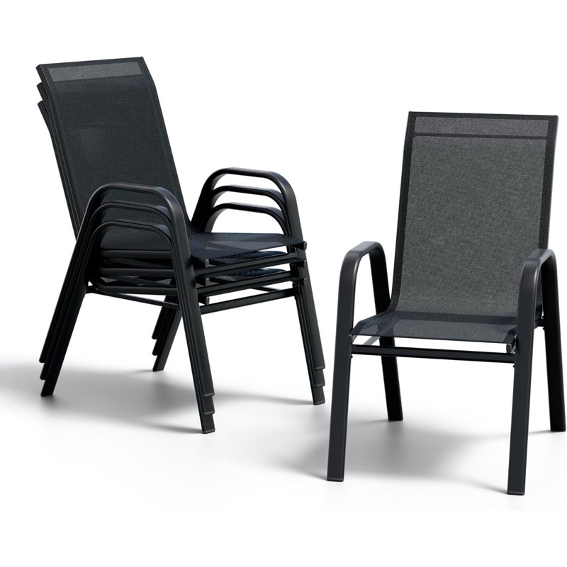4pcs Stackable Dining Chairs , High-back Patio Dining Chairs Set, Outdoor Chairs With PVC-coated polyester Fabric & Metal Frame