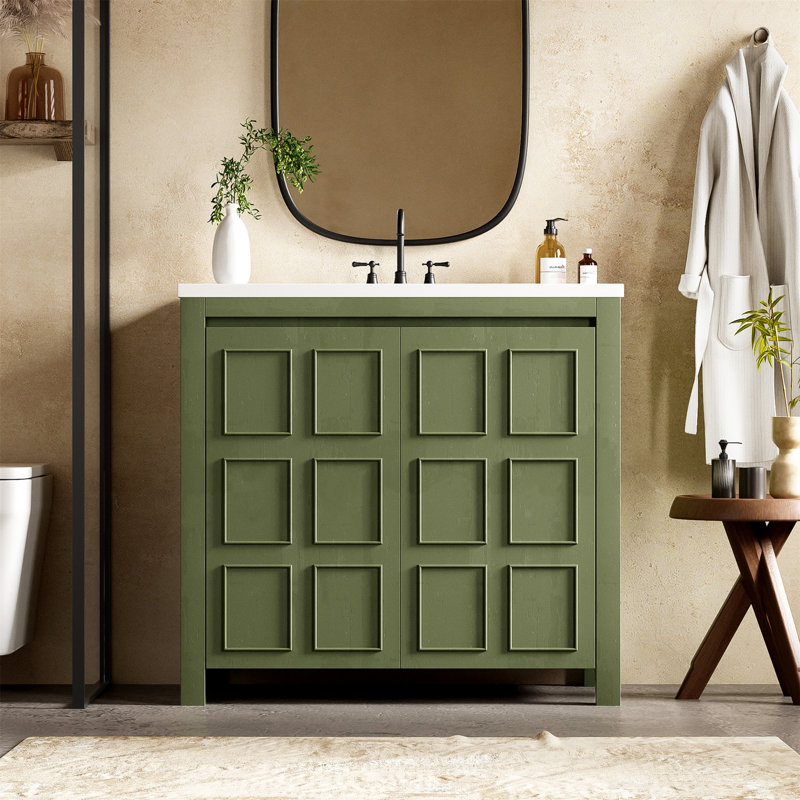 Rangement de meuble-lavabo 36 po avec lavabo, Vert olive