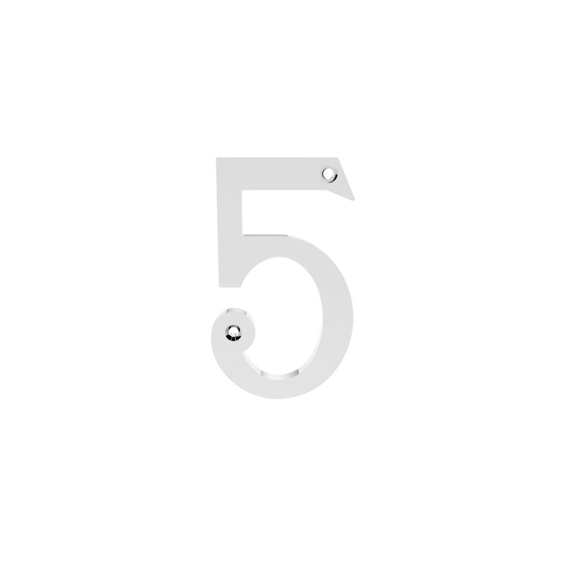 Clapham 7cm H Brass House Number, 5, Polished Chrome