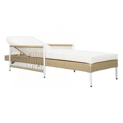 PE Rattan Chaise Lounge with 6-Position Recline and Thick Cushion
