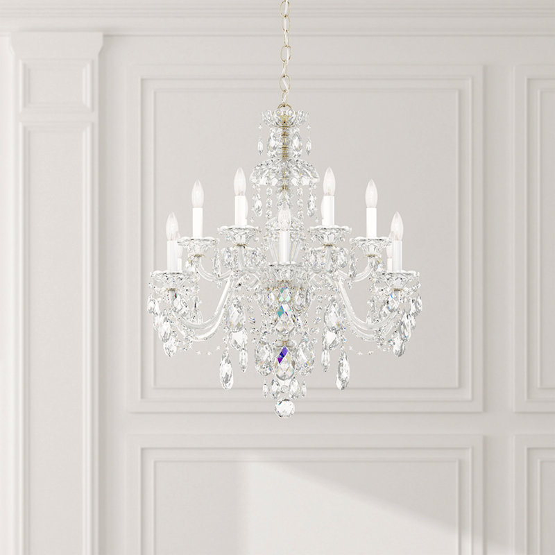 Sterling 12 - Light Glass Chandelier, Polished Silver, Swarovski Spectra
