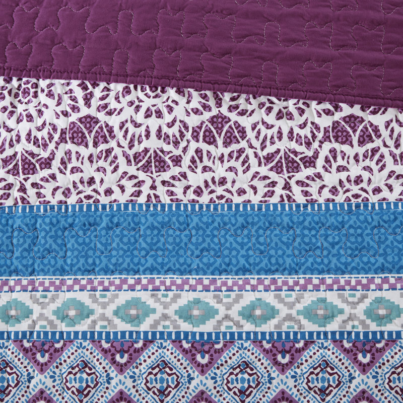 Purple Twin Boho-Chic Reversible Microfiber Coverlet Set