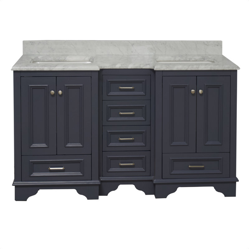 Ensemble de meuble-lavabo double 60 po Loughlam, Marbre de Carrare, Gris charbon