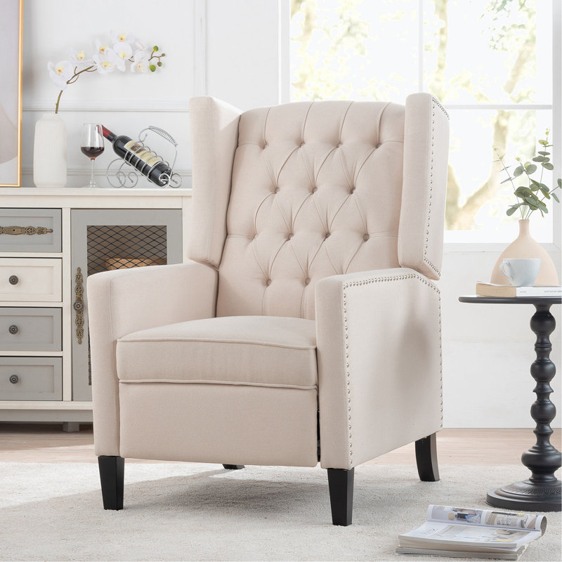 Margheoala Modern Manual Wing Chair Recliner Wide Wing Chair, High Deep Pull Chair, Sitting Chair, Beige Fabric Duplicate 1