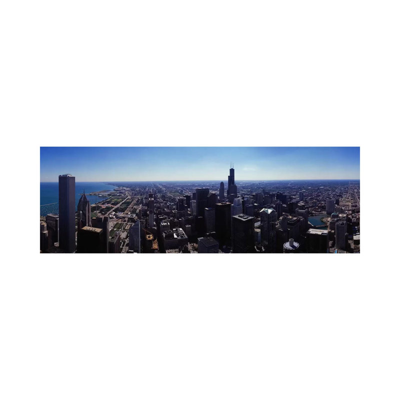 Aerial View Of A City, Chicago River, Chicago, Cook County, Illinois, USA - Wrapped Canvas Panoramic Print