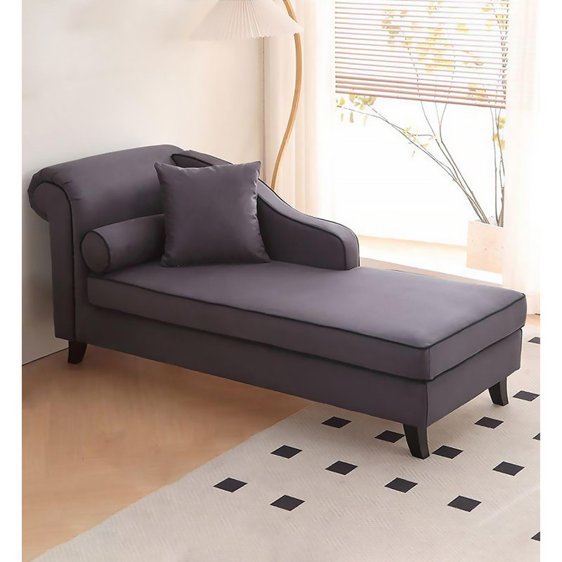 Chaise longue moderne et minimaliste en bois massif et tissu givré pour chambre et salon, Face à la gauche