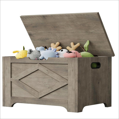 23.6" Storage Chest, Wooden Storage Bench with Safety Hinge, Easy Assembly, Large Toy Chest for Entryway, Living Room, Bedroom