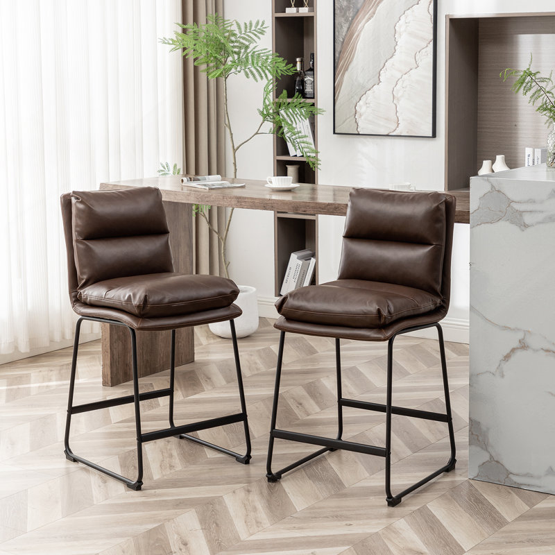 Milos Upholstered 26-inch Counter Height Stools, Set of 2,, Antique Brown