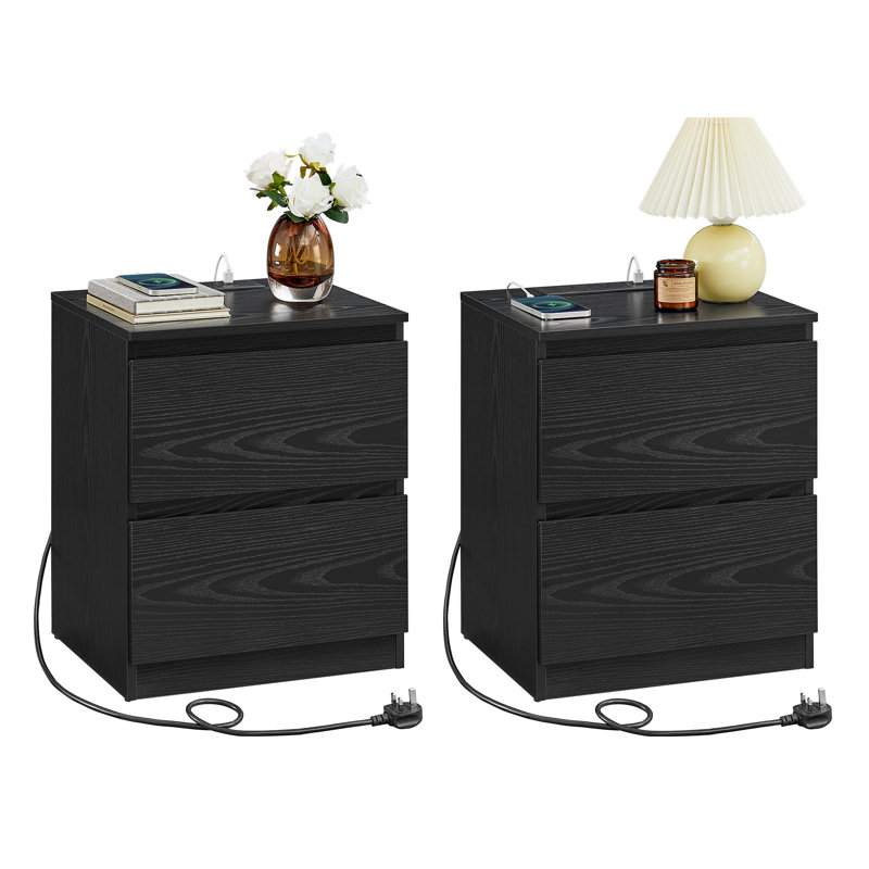 KAILYN Collection - Nightstands With Charging Station, Set Of 2 Bedside Tables With Drawers, Side End Tables, 2 AC Outlets, 2 USB Ports, For Living Room, Bedroom, Study