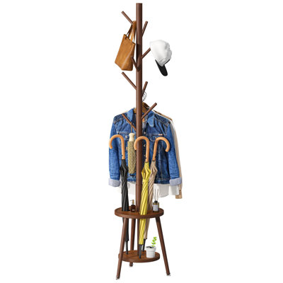 Freestanding Bamboo Coat Stand with 8 Hooks