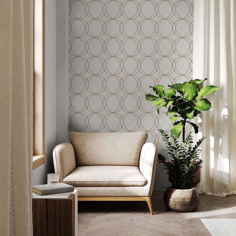 Pescara Geometric Vinyl Peel & Stick Wallpaper Roll, Gold