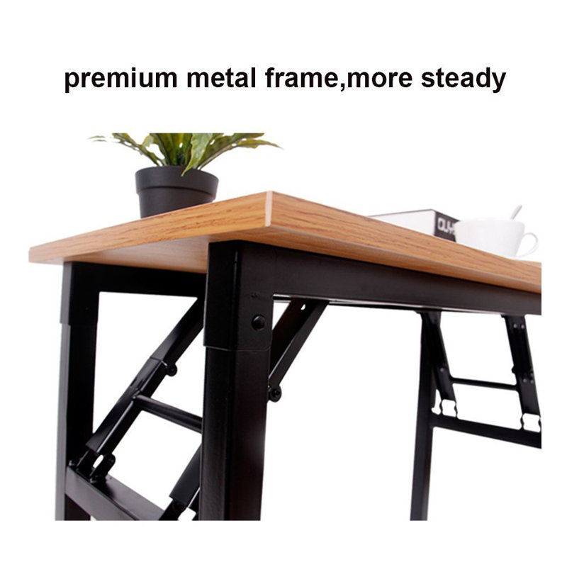 Katie Adjustable Metal Base Computer Desk, Teak/Black, 29.5" H x 63" W x 23.6" D