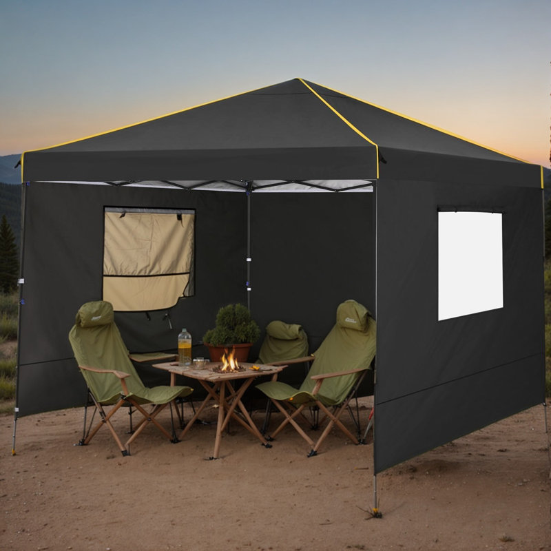 Auvent 10 x 10 avec fenêtres latérales et fenêtres ventilées avec moustiquaire, Noir, noir, noir, noir