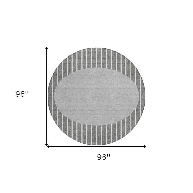 Tapis intérieur lavable rayé rond 8 pi gris