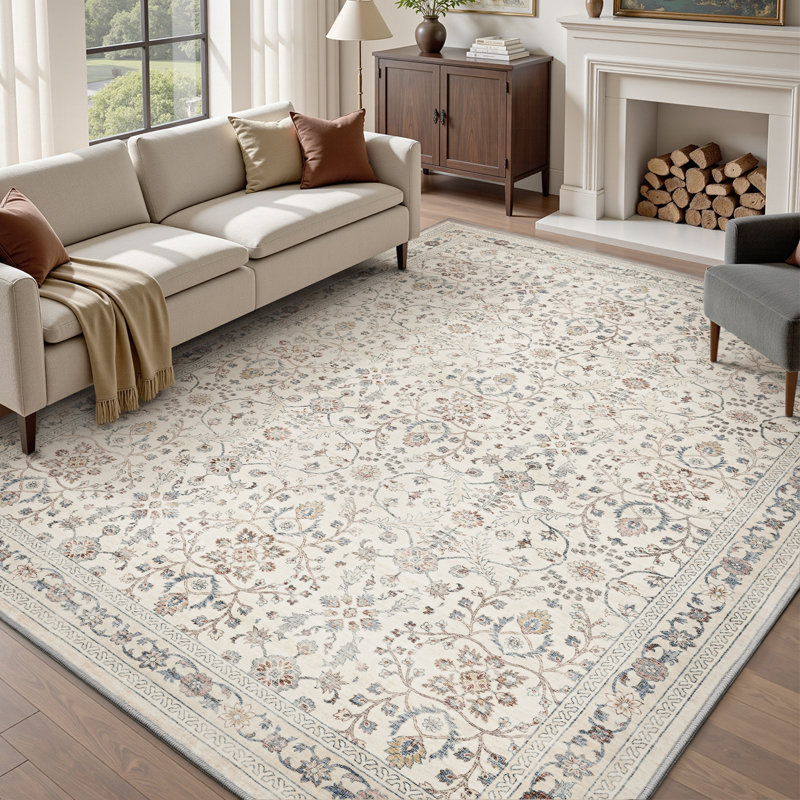 Ultra Soft Machine Washable Floral Living Room Area Rug, Rectangle 10' x 14'