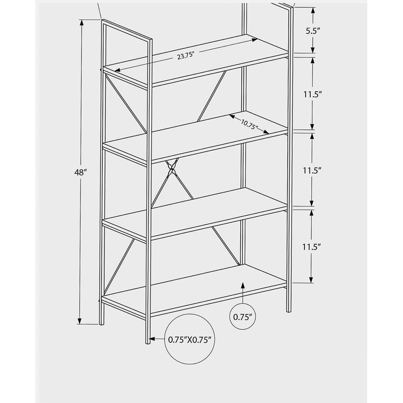 Bibliothèque moderne à quatre tablettes - hauteur 48 pouces, Taupe