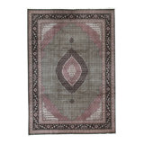 Hand-Knotted High-Quality Light Green and Black Area Rug