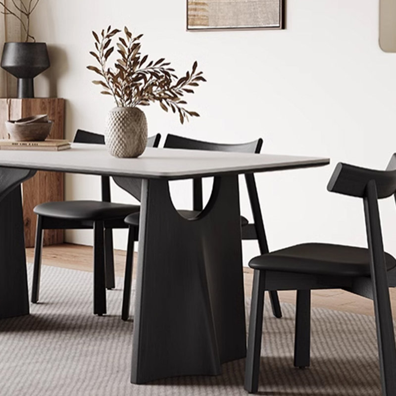 Table de salle à manger noire en bois massif, H 29,52 po x L 55,11 po x l 31,49 po