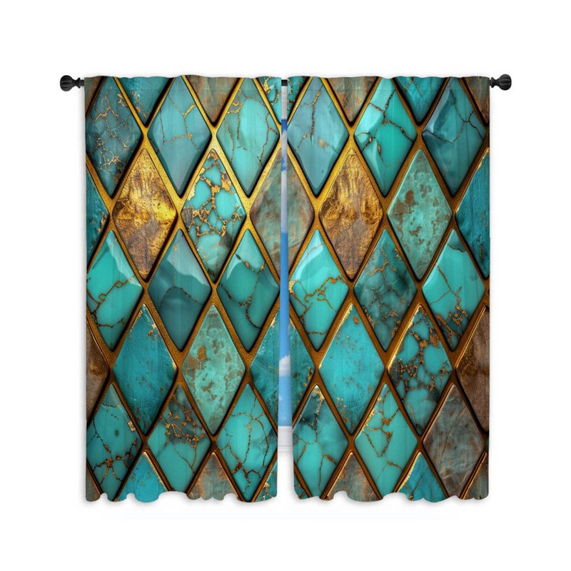Geometric Tiling Bathroom Room Darkening Curtain Pair, 40" W x 54" L