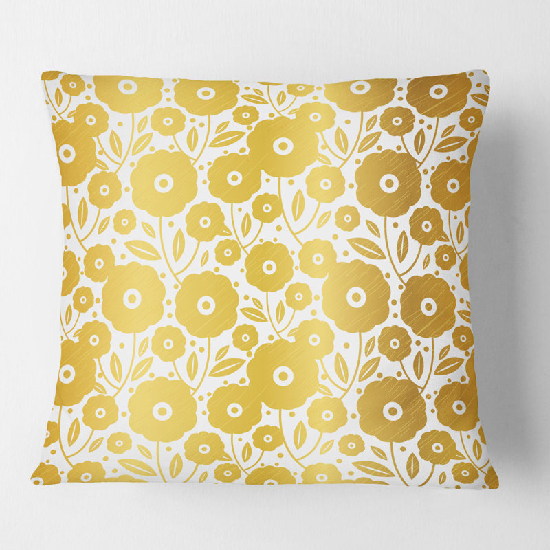 Coussin Golden Floral I - Mid-Century Modern, 18 po x 18 po
